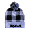 Flannel Pom Beanie (Grey Plaid)