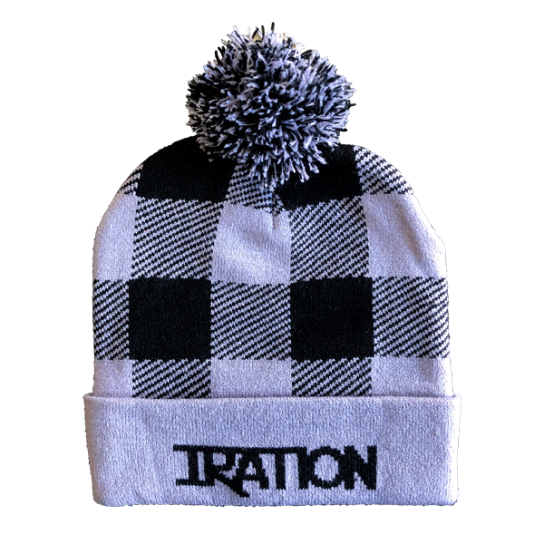 Flannel Pom Beanie (Grey Plaid)